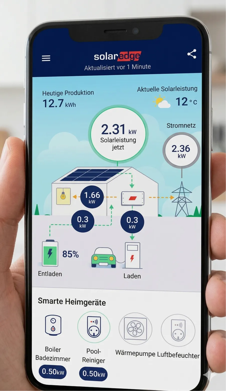 Smartphone-App zur Visualisierung von Solarleistung, Verbrauch und Speicher